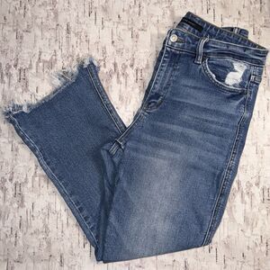 Flying Monkey High Rise Cropped Flare Stretch Jean Raw Hem Size 30